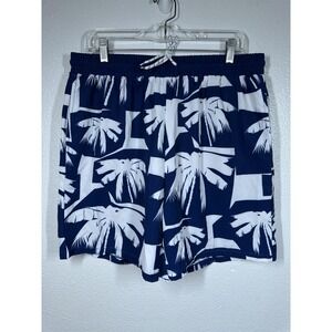 Manfinity Shorts Mens XL Blue White Palm Tree Swim Trunks Boardshorts Beach Pool